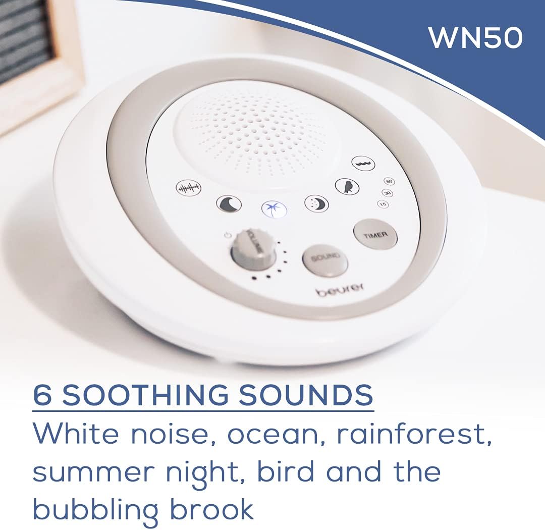 Beurer White Noise Machine with 4 Soothing Sounds | Sound Machine with Auto Shut-Off Sleep Timer | Portable White Noise Machine for Adults, Kids & Babies | Dreamsound Sleep Machine, SL15
