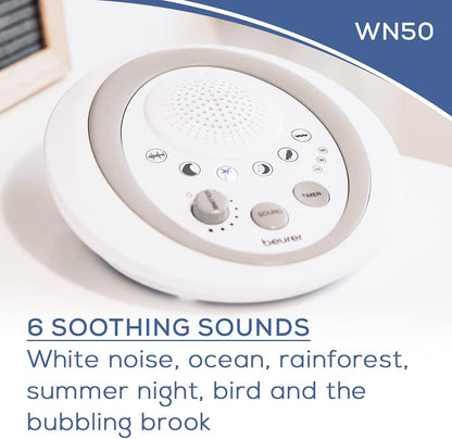 Beurer White Noise Machine with 4 Soothing Sounds | Sound Machine with Auto Shut-Off Sleep Timer | Portable White Noise Machine for Adults, Kids & Babies | Dreamsound Sleep Machine, SL15