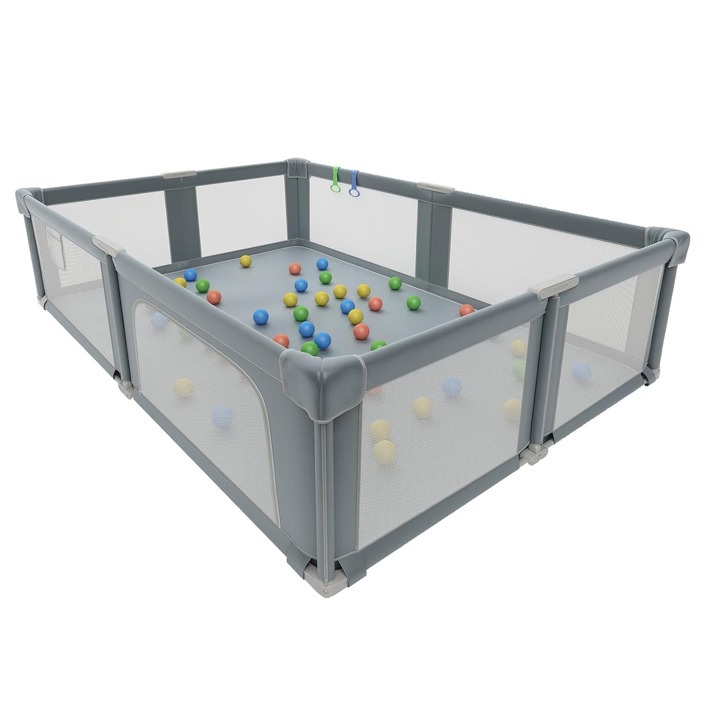Foldable Playpen for Babies and Toddlers, 51" Portable Play Pen with Mat and Ocean Balls, Play Yard with with Visible Mesh for Inddor and Outdoor, No Assembly Required, Dark Gray