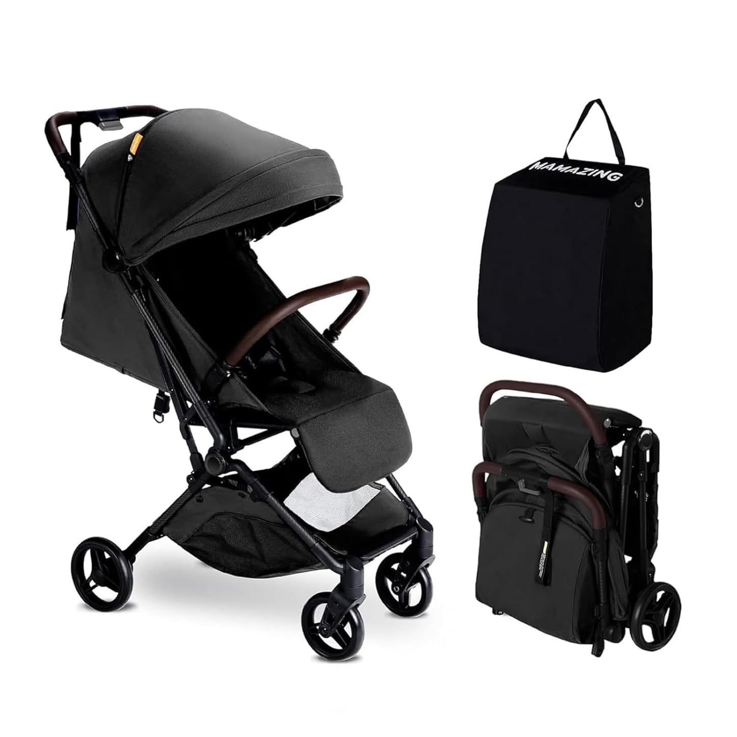 MAMAZING Ultra Air Lightweight Baby Travel Stroller with Carbon Fiber Frame, Compact & Airplane-Friendly, One-Handed Fold, 11.6 lbs, Perfect for Toddlers, Grey