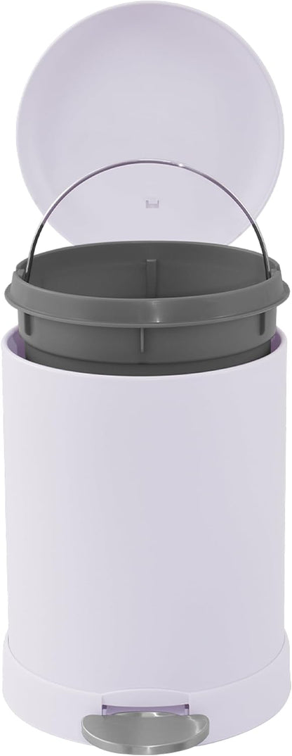 Glad Small Trash Can, 1.2 Gallon | Round Stainless Steel Garbage Bin with Soft Close Lid & Step Foot Pedal | Metal Waste Basket with Removable Inner Bucket, Stainless, 8 x 9.5 x 12 inches