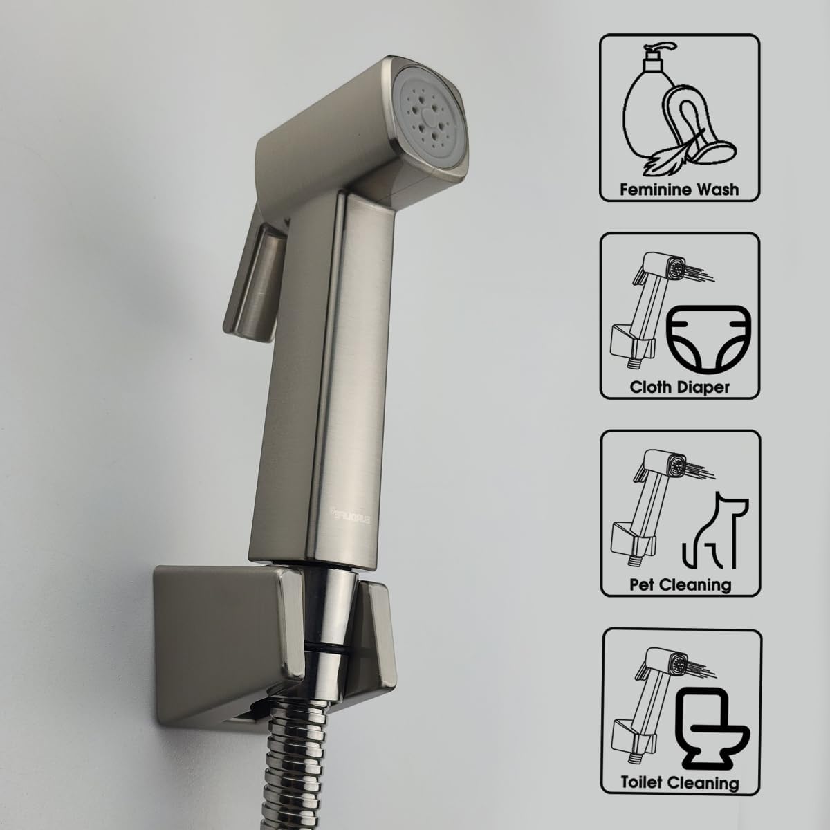 Handheld Bidet Sprayer for Toilet, Lockable Push Button, High Pressure Bathroom Sprayer, Cloth Diaper & Personal Hygiene Sprayer, Tank Mount No-Drill Install, Stainless Hose Set, Black Color