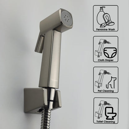 Handheld Bidet Sprayer for Toilet, Lockable Push Button, High Pressure Bathroom Sprayer, Cloth Diaper & Personal Hygiene Sprayer, Tank Mount No-Drill Install, Stainless Hose Set, Black Color