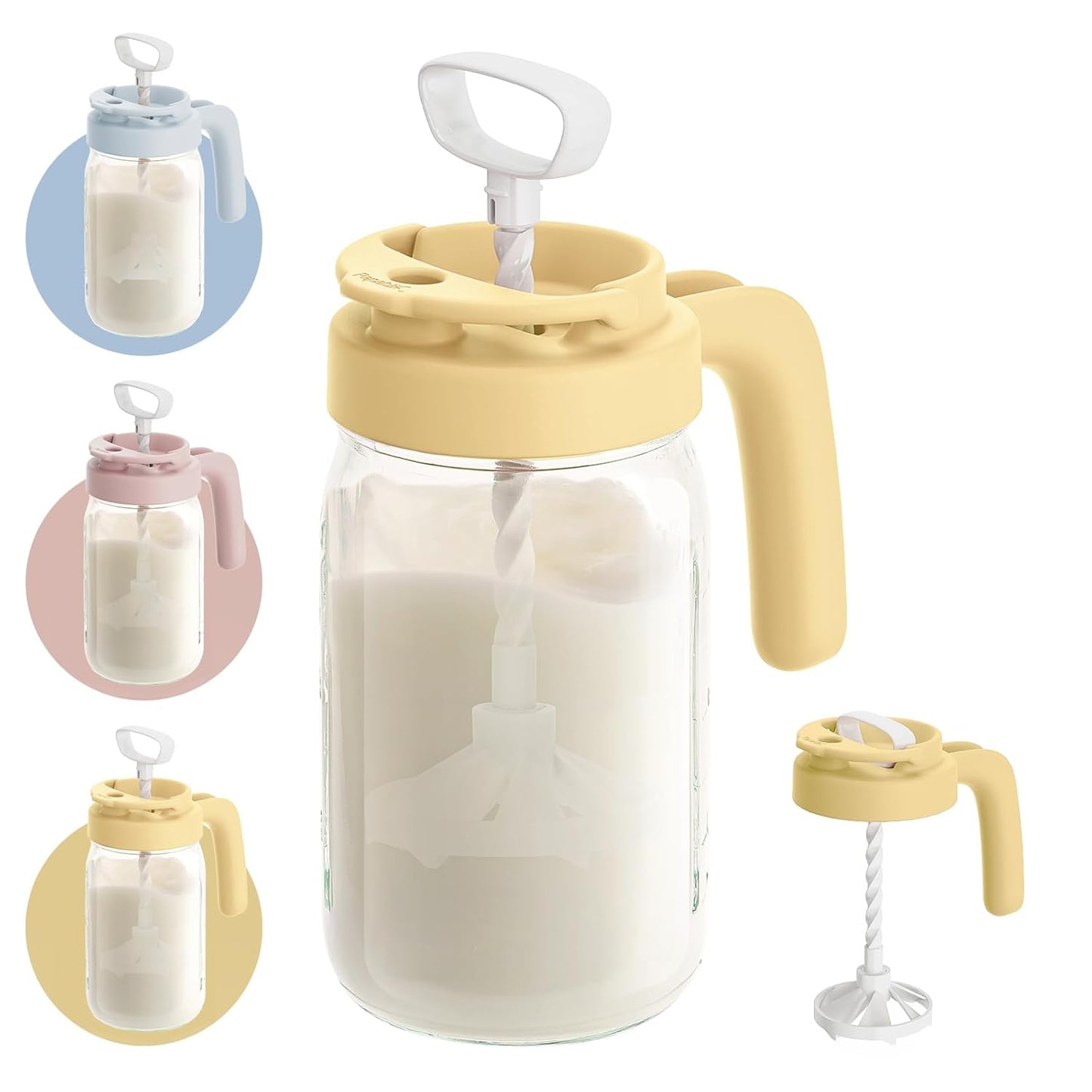 Papablic Breast Milk Pitcher, Glass Formula Mixer with Easy-Blend Handle Lid, Leakproof Breastmilk Fridge Storage Container, Wide Mouth, BPA-Free, Baby Feeding Pitcher, Blue
