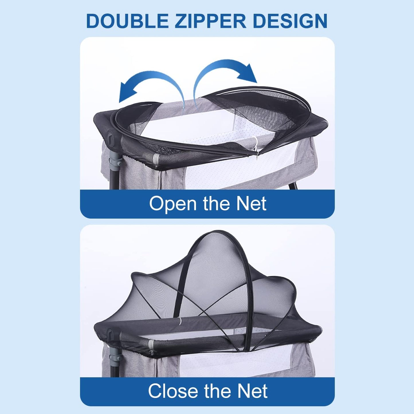 Bassinet Cover Mosquito Net for Babies to Keep Insects/Bugs/Cats Out, Toddler Bassinet/Bedside Sleeper/Crib Net with Two-Way Zippers & Storage Bag, Breathable Mesh Holes, White