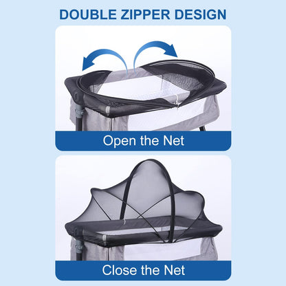 Bassinet Cover Mosquito Net for Babies to Keep Insects/Bugs/Cats Out, Toddler Bassinet/Bedside Sleeper/Crib Net with Two-Way Zippers & Storage Bag, Breathable Mesh Holes, White