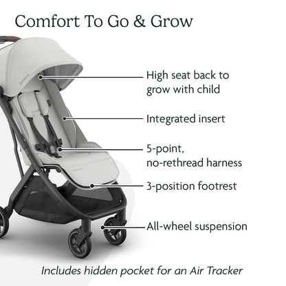 UPPAbaby Minu V3 Travel Stroller | Lightweight + Compact Design | One-Hand Fold + Unfold | from Birth + Overhead Compatible | Evelyn (Meadow Green/Carbon Frame/Chestnut Leather)