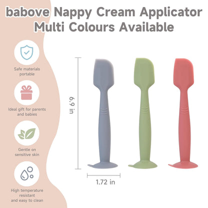 babove Baby Diaper Cream Spatula Applicator 3 Pack(with 3 Travel Case), Butt Paste Spatula Soft Silicone,Diaper Rash Cream Applicator, Baby Essentials Must Haves Newborn Stuff (Green Grey Azure)