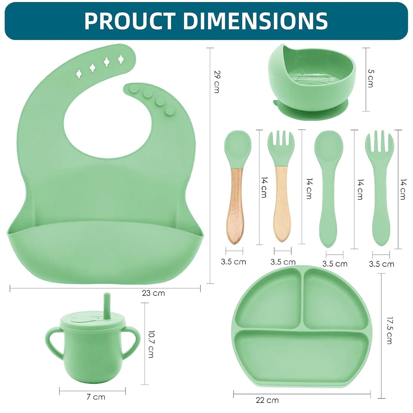 100% Silicone Baby Feeding Set, BPA Free Baby Dishes with Suction Bowl, Divided Plate, Toddler Self Feeding Dish Set with Spoons, Forks, Sippy Cup and Bib, Baby Eating Utensils (Navy Blue)