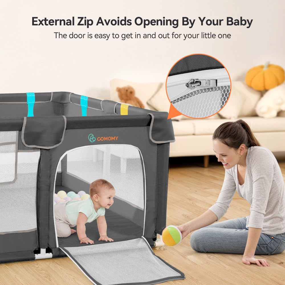 COMOMY Playpens for Babies and Toddlers, Small Baby Play Pens, Activity Center for Safe and Non-Slip Baby Fence, Full Mesh Design, Indoor & Outdoor Kids Activity Center (Dark Grey, 36"x36")