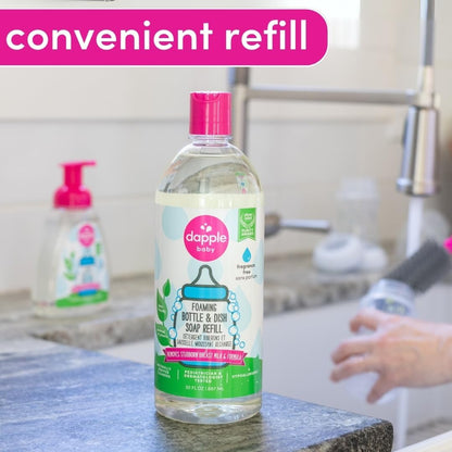 Dapple Baby Bottle & Dish Foaming Power Spray, Hypoallergenic Dish Soap for Baby Bottles, Powered by Plants, Fragrance Free, 16.9 Fl Oz (Pack of 2)