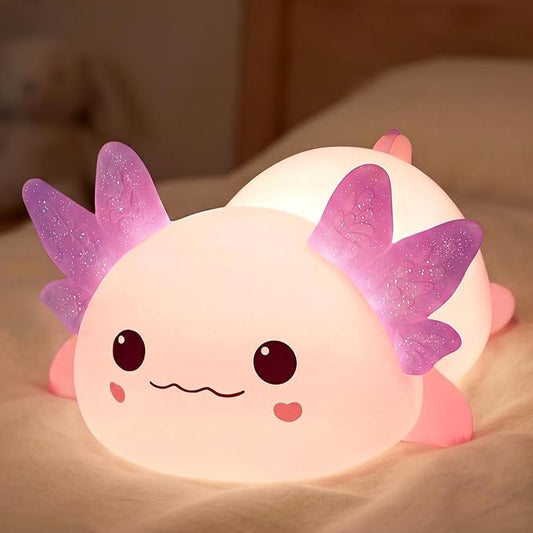 Mewaii Huggwaii Squishy Axolotl Night Light for Kids, 4 Soothing White Noise Sounds, Dimmable Silicone Axolotl Lamp Toddler Light, Upgraded Rechargeable Nightlight,Baby Gifts & Girls Room Decor