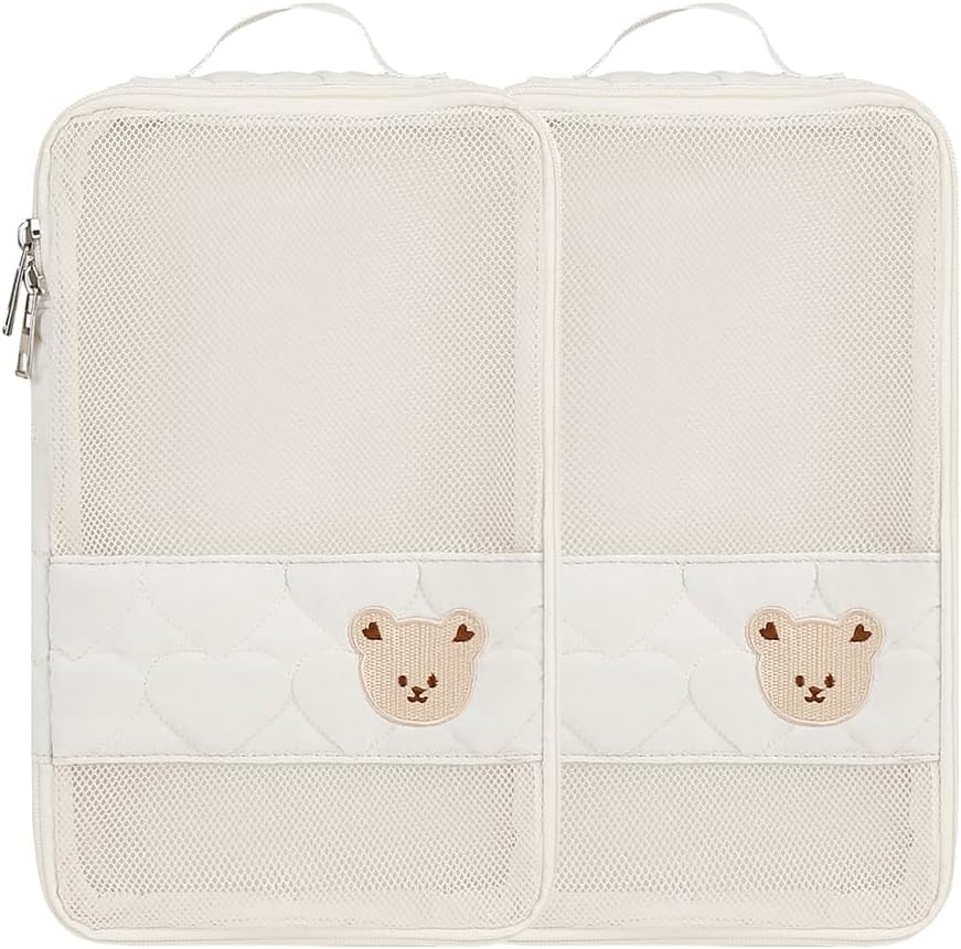 MOMIGO Baby Diaper Bag Organizer Pouches - 2 Pack Waterproof Pod Hanging Diaper Bag Cute Bear Mesh Bag Reusable, Washable or Baby Cloth Diapers
