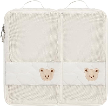 MOMIGO Baby Diaper Bag Organizer Pouches - 2 Pack Waterproof Pod Hanging Diaper Bag Cute Bear Mesh Bag Reusable, Washable or Baby Cloth Diapers