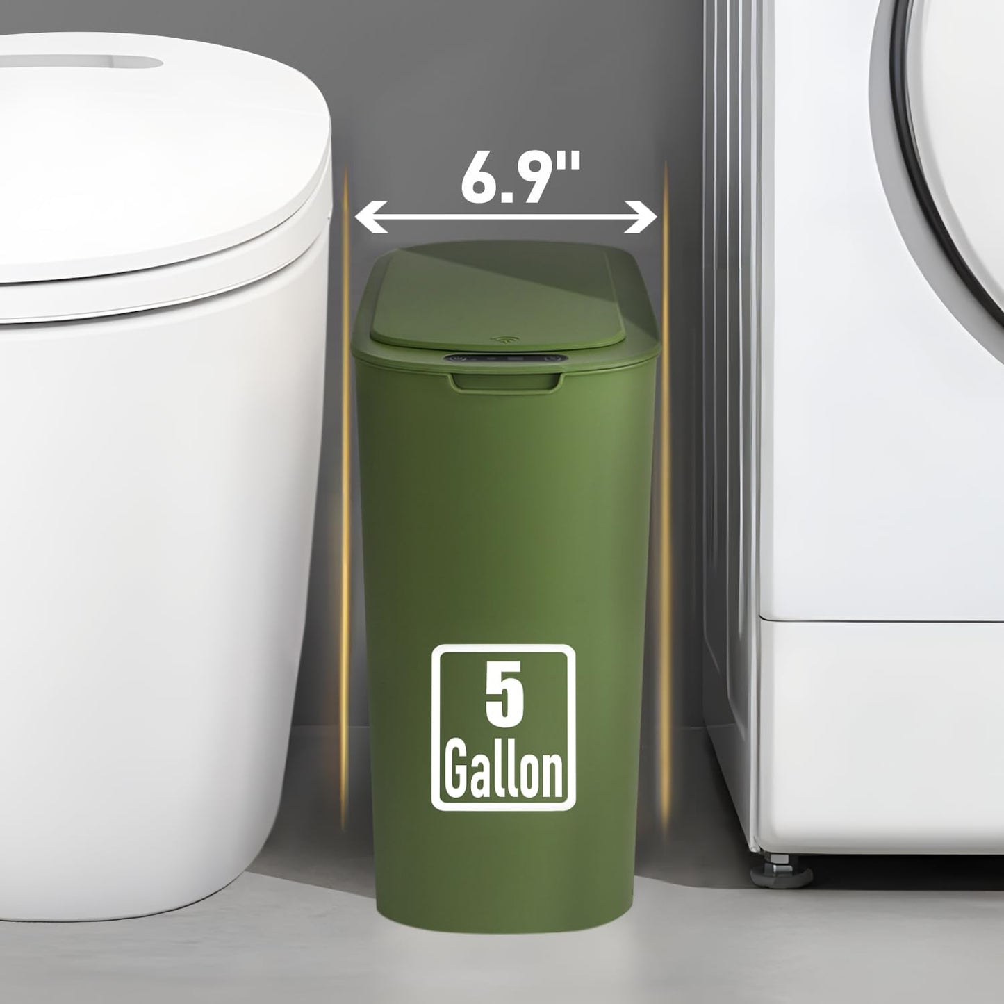 TIPGO 5 Gallon Motion Senor Bathroom Trash Can with Lid, Automatic Garbage Can Touchless, Smart Plastic Waste Basket for Narrow Spaces, Bathroom, Office, Bedroom, Living Room (White)