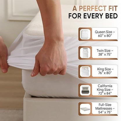 Deluxe Waterproof Organic Mattress Protector Queen Size - OCS Certified Organic Cotton, Breathable Mattress Pad Cover - Premium 280 GSM Comfort - Jersey Cotton Skirt - Deep Pocket Fitted Style