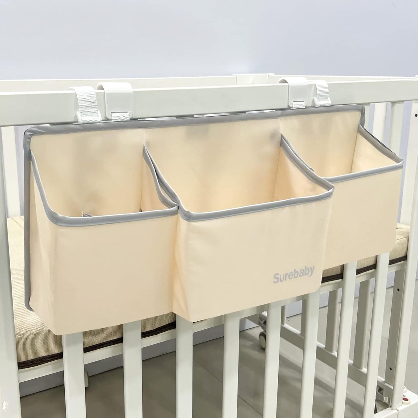 Hanging Baby Diaper Caddy, 3-in-1 Diaper Caddy Organizer Holder For Baby Crib, Nursery Organization Diaper Stacker Storage For Crib, Changing Table-Grey