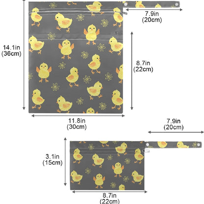 visesunny Yellow Dinosaurs Volcano and Palm Tree 2Pcs Wet Bag with Zippered Pockets Washable Reusable Roomy for Travel,Beach,Pool,Daycare,Stroller,Diapers,Dirty Gym Clothes, Wet Swimsuits, Toiletries