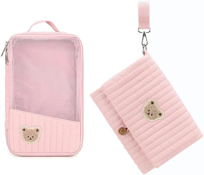 MOMIGO Baby Diaper Bag Organizer Pouches Waterproof Mini Diaper Bag - 2 pcs/set Foldable Hanging Bag Reusable, Washable or Cloth Diapers, with Gift for Baby Shower (Khaki（A）)