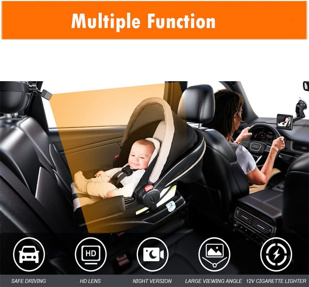 Baby Car Mirror Baby Rear Facing Seat Camera, Baby Car Seat Mirror Camera with Wide Crystal Clear View Monitor, Great Night Vision, Adjustable Sucker Bracket, Easily Observe The Baby's Move