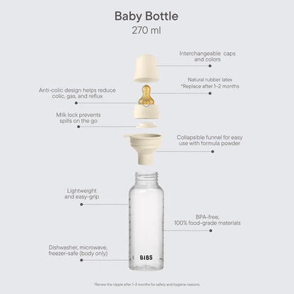 BIBS Baby Bottle 5 oz / 150 ml Silicone Nipple 2 Pack - Anti-Colic, BPA-Free, Round Nipple, Slow Flow, Lightweight & Easy to Clean, Suitable for Newborns 0+ Years - Ivory