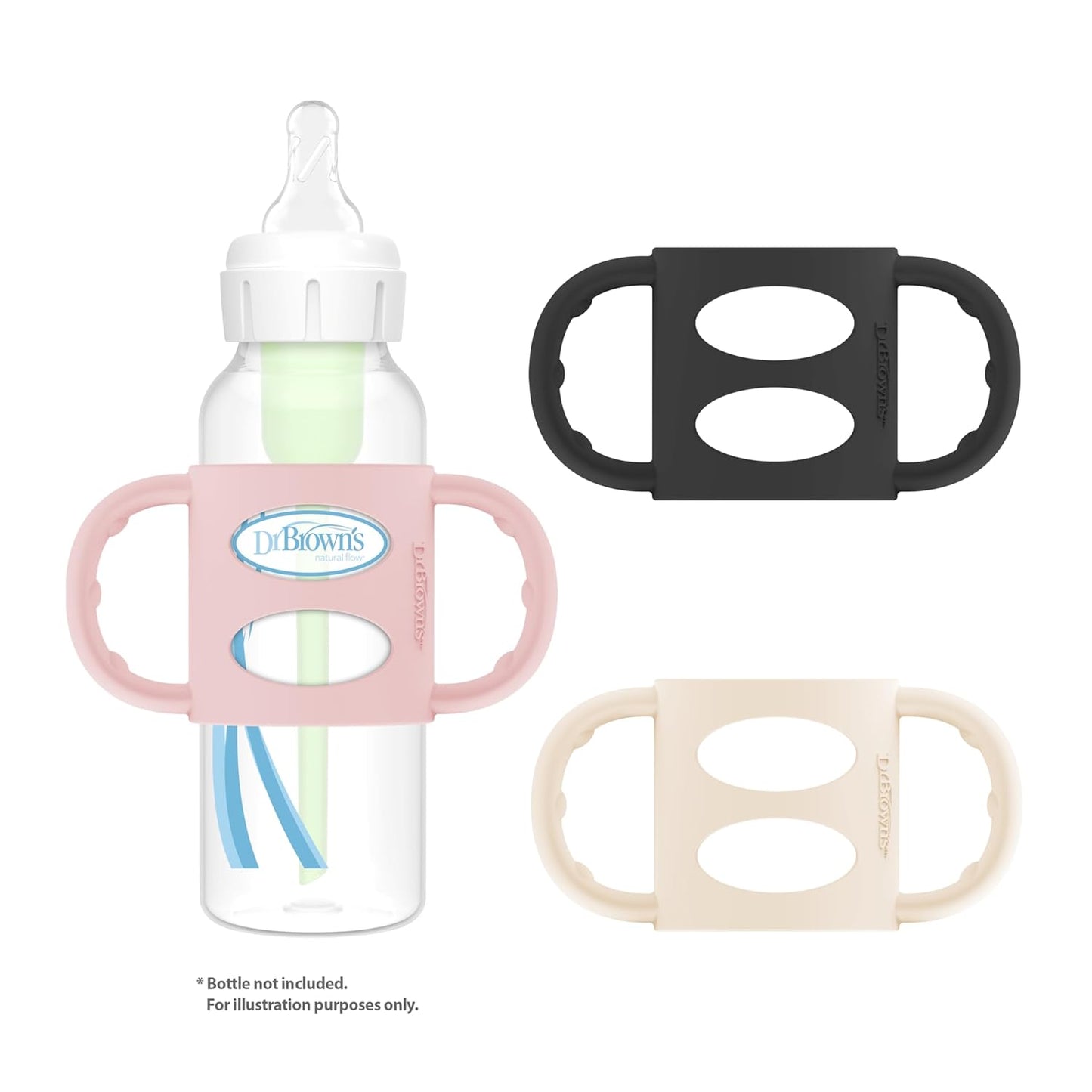 Dr. Brown's Narrow Baby Bottle Handles, 100% Silicone, Easy Grip Removable Handles for Bottle to Sippy Cup Transition, Blue, 4m+