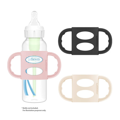 Dr. Brown's Narrow Baby Bottle Handles, 100% Silicone, Easy Grip Removable Handles for Bottle to Sippy Cup Transition, Blue, 4m+