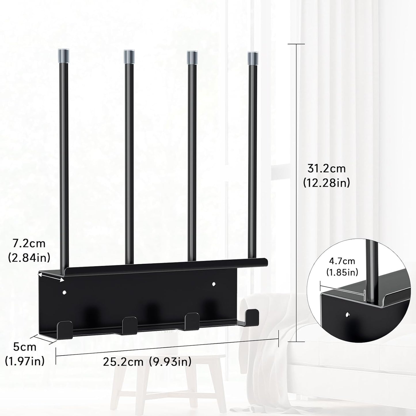 Wall Mounted Water Bottle Drying Rack, Baby Bottle Dryer Rack, Metal Cup Rack Dryer Stand, Mug Holder with Storage Rack, Mug Hooks for Bottle Cap, Bottle Drying Rack for Cups, Plastic Bags (Black)