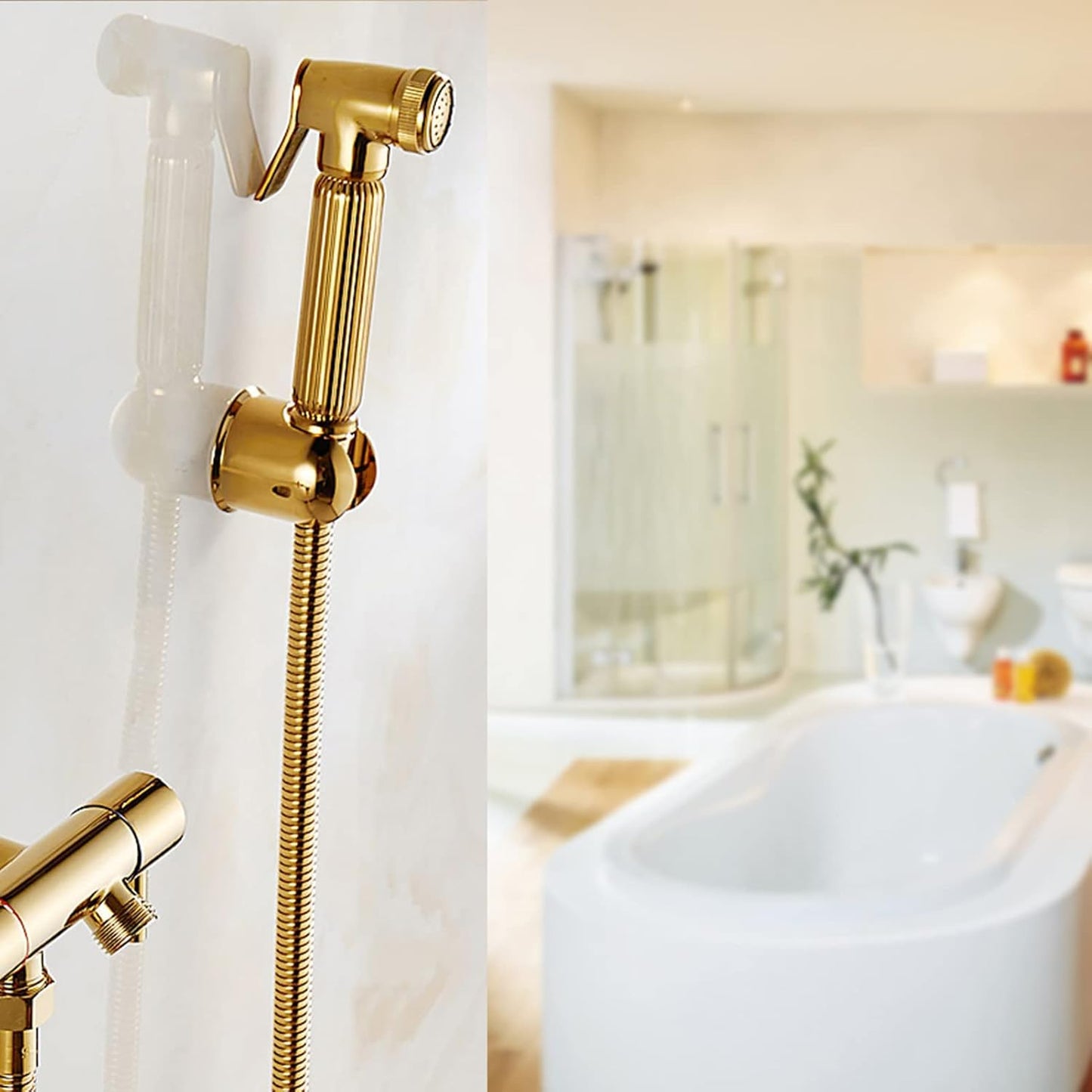Bathroom Handheld Sprayer Set, Solid Brass Wall Mount Shower Tap Washroom Toilet Bidet Faucet Cloth Diaper Pet Shower Sprayer Bathing Kit for Personal