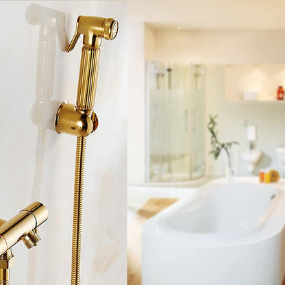 Bathroom Handheld Sprayer Set, Solid Brass Wall Mount Shower Tap Washroom Toilet Bidet Faucet Cloth Diaper Pet Shower Sprayer Bathing Kit for Personal