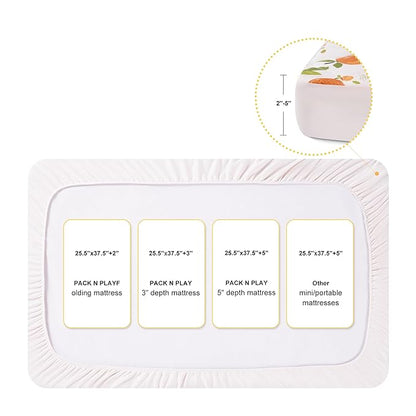 TILLYOU Pack and Play Sheet - Soft Quilted Crib Cover Pad, Toddlers Mattress Protector with 1''-3'' Deep Pocket, Thick Play Yard Playpen Sheets, Crib Mattress Pad, 39"x27", Orange Flavour