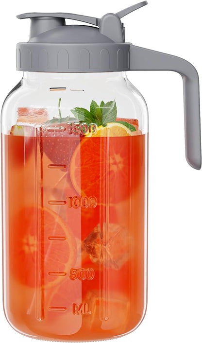 JunVpic Breast Milk Pitcher - 32 oz Glass Mason Jar with Dual Leak-Proof Design, Airtight Seal, Pour Spout & Handle, Storage Container for Breastmilk, Iced Tea & Ice Drinks（Gray）