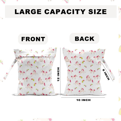 Unicorn Wet Dry Bag 12x10 Inch, Waterproof Reusable Wet Bag with Two Zippered Pockets & Handle for Swimsuit Travel Beach Pool Gym Stroller Dirty Yoga Gym Clothes Toiletries Daycare Organizer