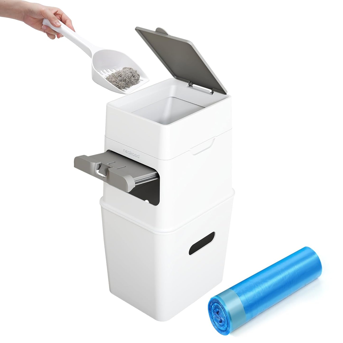 Neakasa PooGuard Litter Disposal Bin, 9.2L Trash Can for Cat Litter, Dog Waste & Diapers, with Viewing Window, Wider Opening, and 4-Month Refill Bag (Grey)