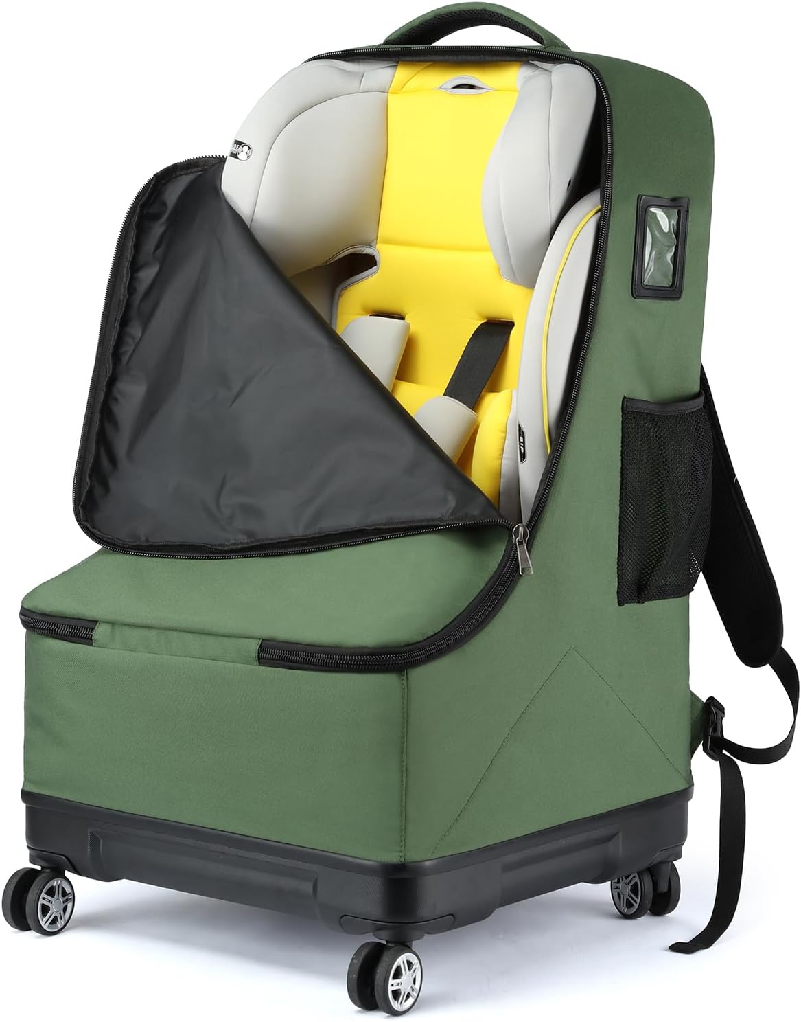 TUGUAN Car Seat Travel Bag for Airplane with Spinner Wheels, Infant Car Seat Bags for Air Travel with Hard Bottom, Padded Car Seat Backpack, Large Car Seat Storage Bag for Airport Check, Brown
