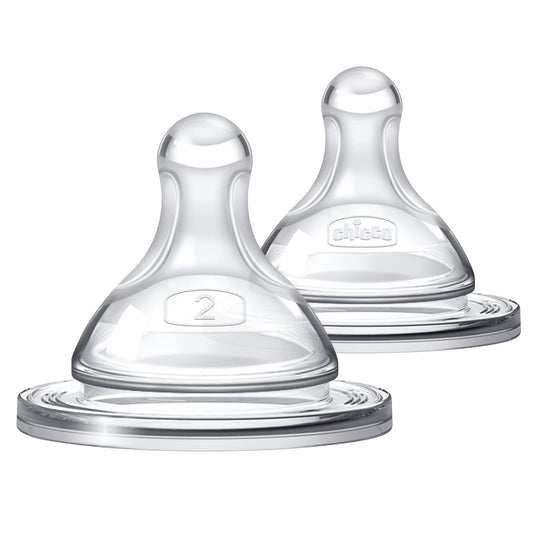 Chicco Duo Glass-Lined Baby Bottle Intui-Latch Nipple with Anti-Colic Valve, Stage 2 Medium Flow for Babies 3+ Months, 100% Silicone with Skin-Like Texture, Breast-Like Shape & Flow, 2-Pack