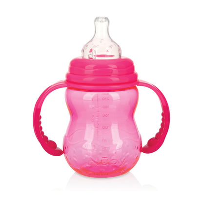 Nuby 3 in 1 Baby Bottle to Training Sippy Cup - 8 Oz Toddler Cups Spill Proof with Soft Spout, Nipple & Removable Grip Handles - Dishwasher Safe - Blue