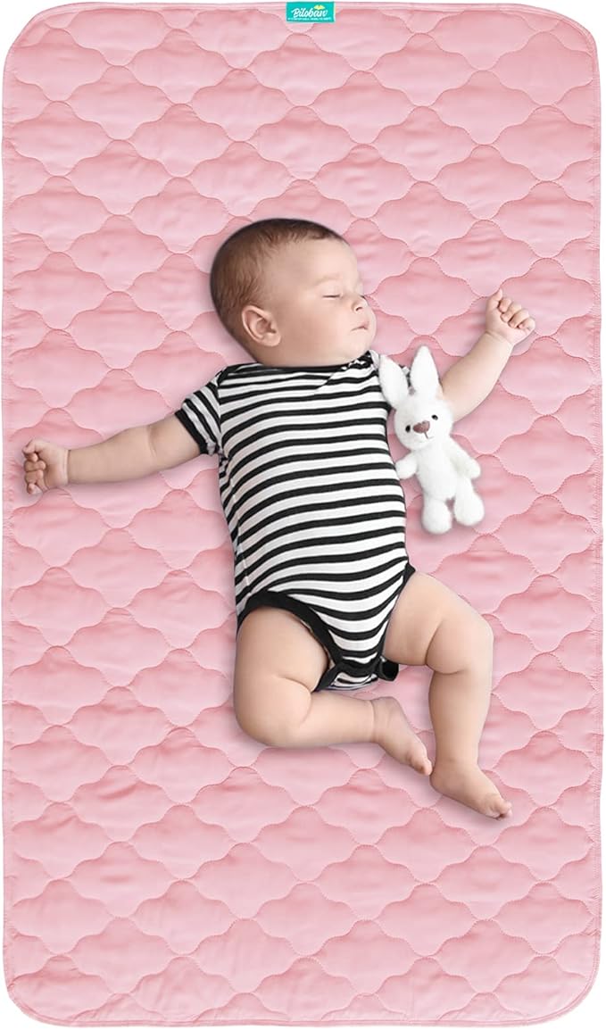 Waterproof Crib Mattress Protector Pad 28" x 52",Non-Slip & Absorbent Mattress Pad for Baby Standard Crib/Bed, Quilted Machine Washable Pink