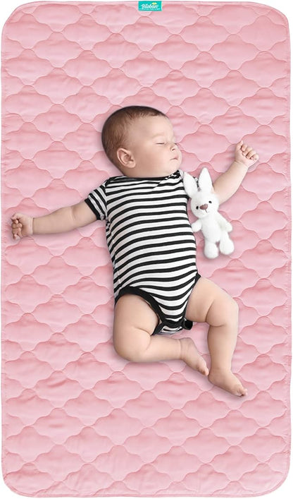 Waterproof Crib Mattress Protector Pad 28" x 52",Non-Slip & Absorbent Mattress Pad for Baby Standard Crib/Bed, Quilted Machine Washable Pink