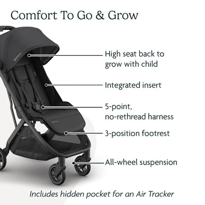 UPPAbaby Minu V3 Travel Stroller | Lightweight + Compact Design | One-Hand Fold + Unfold | from Birth + Overhead Compatible | Evelyn (Meadow Green/Carbon Frame/Chestnut Leather)