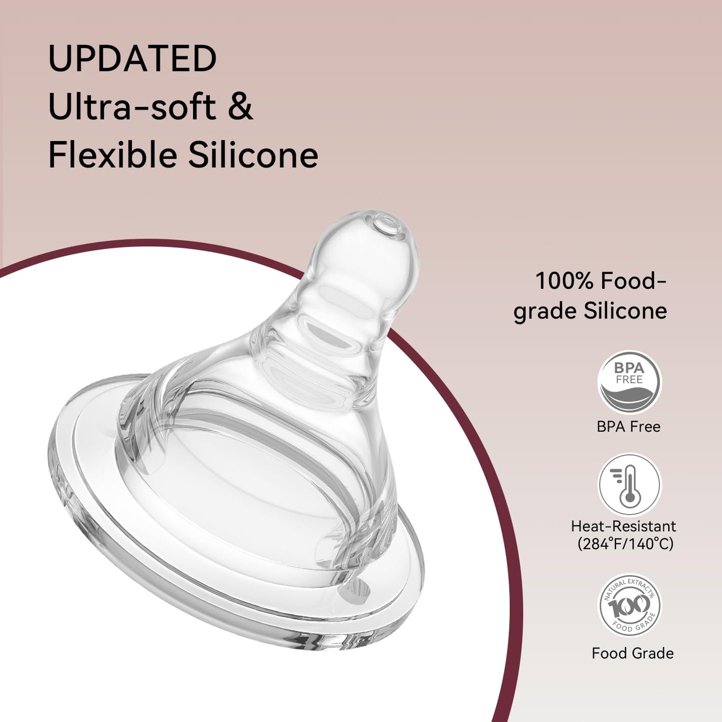 Silicone Replacement Nipple, Small Flow Nipples for Wide Neck Bottles, 0+ Months, 10 Count