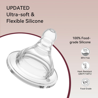 Silicone Replacement Nipple, Small Flow Nipples for Wide Neck Bottles, 0+ Months, 10 Count