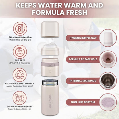 MILK & WATER All in One Baby Bottle & Baby Formula Dispenser On the Go, 5oz - Keeps Water Warm & Formula Fresh - Baby Formula Mixing Bottle with Anti Colic Nipple - Leak-Proof - 3+ Months (Pink)