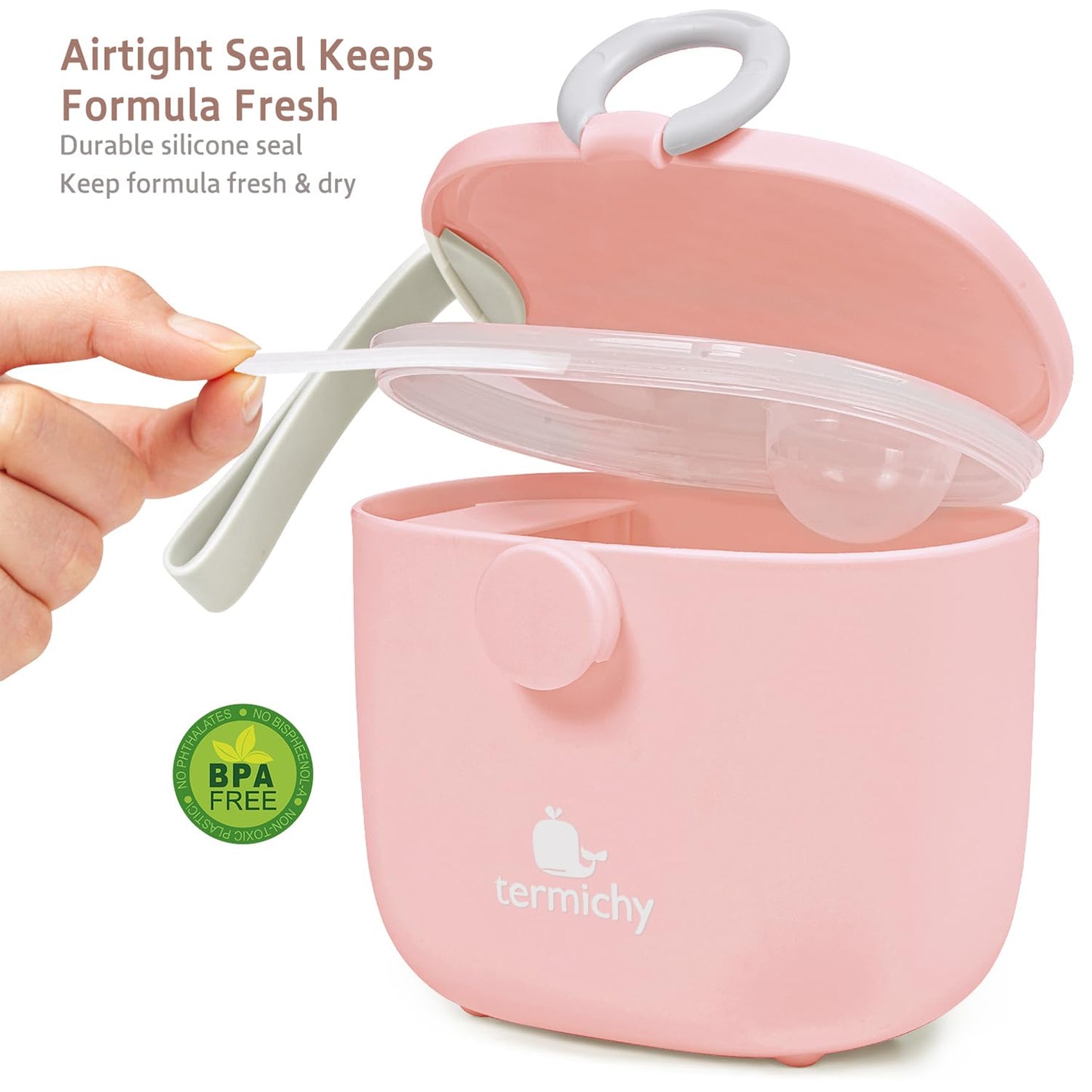 Termichy Baby Formula Dispenser, Portable Milk Powder Dispenser Container with Carry Handle and Scoop for Travel Outdoor Activities with Baby Infant, 8.8OZ, 0.55LB, 250g, 500ml (Pink)
