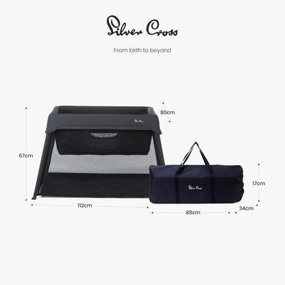 Silver Cross Sleep & Go 3 in 1 Travel Crib - Converts Newborn Bassinet, Crib to Playard - Portable, Lightweight, Easy to Pack with Comfortable Mattress for Infants to Toddlers - Carbon (Sustainable)