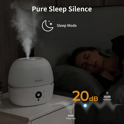 BOXING 3L Cool Mist Humidifier, Ultra Quiet 20dB for Bedroom, Baby & Office, Top Fill Air Humidifier for Home Office & Indoor Plants, 30H Runtime, Essential Oil Tray, Night Light, BPA-Free, White