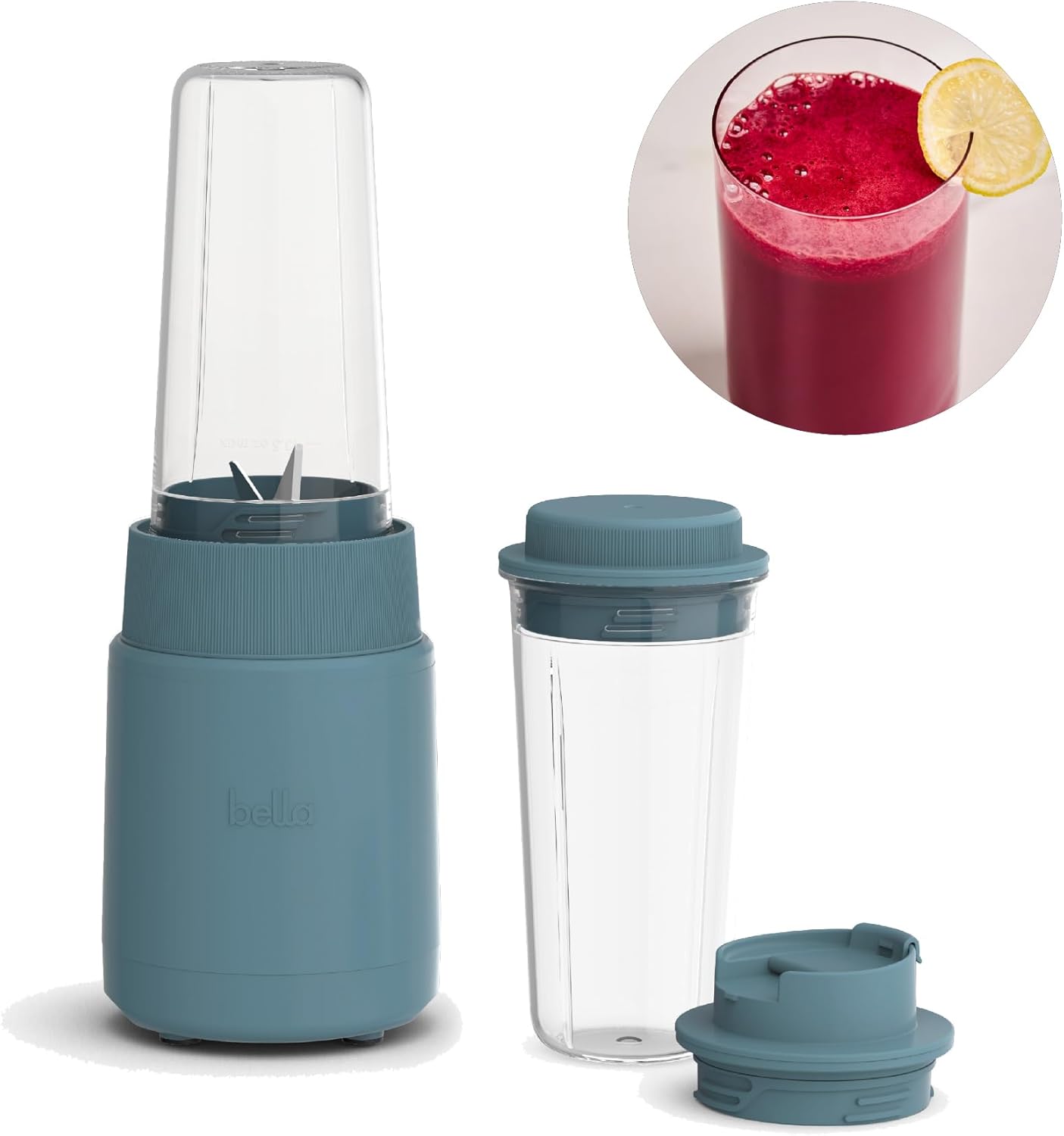bella 6 Pcs Portable Rocket Blender, Juicer & Smoothie Maker, Press & Twist Design, EverGood™ & BPA Free Dishwasher Safe Parts, 4 Tip Stainless Steel Blade, Cord Wrap, 240 Watt Motor, Oatmilk