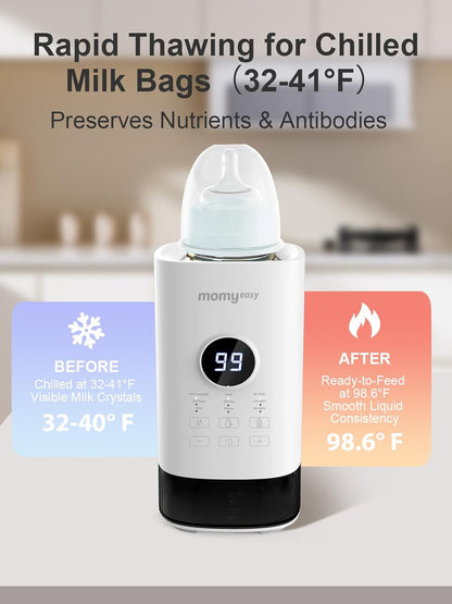 MOMYEASY Fast 2-Minute Baby Bottle Warmer - Steam Heating for Breastmilk & Formula, Fits All Bottles, Precise Temp Control with Timer, Auto Shut-Off