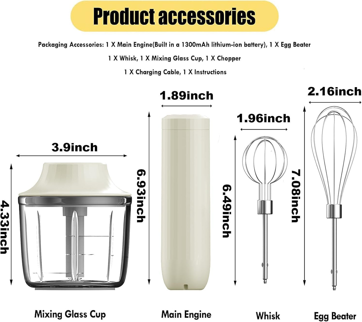Hand Mixer with Whisk and Forther Wand,Electric Whisk, Milk Frother, Hand Held Mixers,Cordless Hand Mixer, Whisks for Cooking, Mini Mixer,Stirrers Electric,Food Chopper, Baby Food Maker,4-Speed, 10Oz