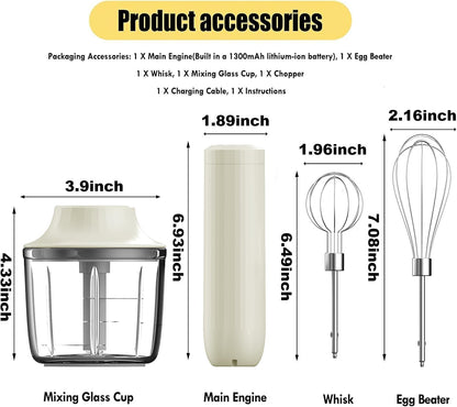 Hand Mixer with Whisk and Forther Wand,Electric Whisk, Milk Frother, Hand Held Mixers,Cordless Hand Mixer, Whisks for Cooking, Mini Mixer,Stirrers Electric,Food Chopper, Baby Food Maker,4-Speed, 10Oz